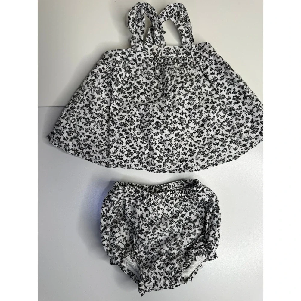 Janie and Jack Baby Girl Floral Halter Top Bloomer Set Black White 3-6M